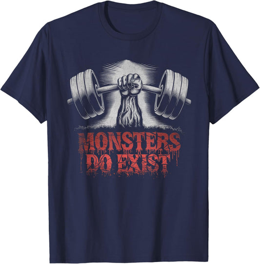 Monsters Do Exist Men Women Gym Gothic Scary Horror T-Shirt - T-Shirt | Navy