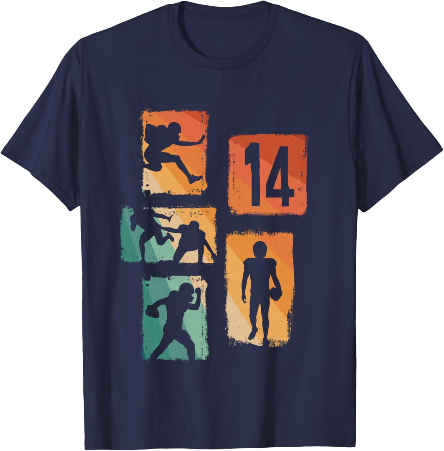 Ballon de Football américain rétro 14 Ans pour garçon et Fille Manche Longue T-Shirt - T-Shirt | Navy