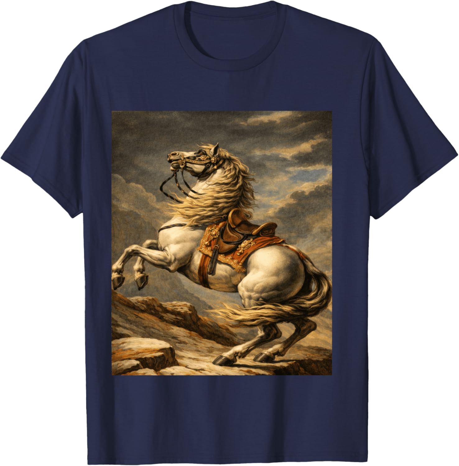 Majestic Vintage Motif Cheval d'élevage Manche Longue T-Shirt - T-Shirt | Navy