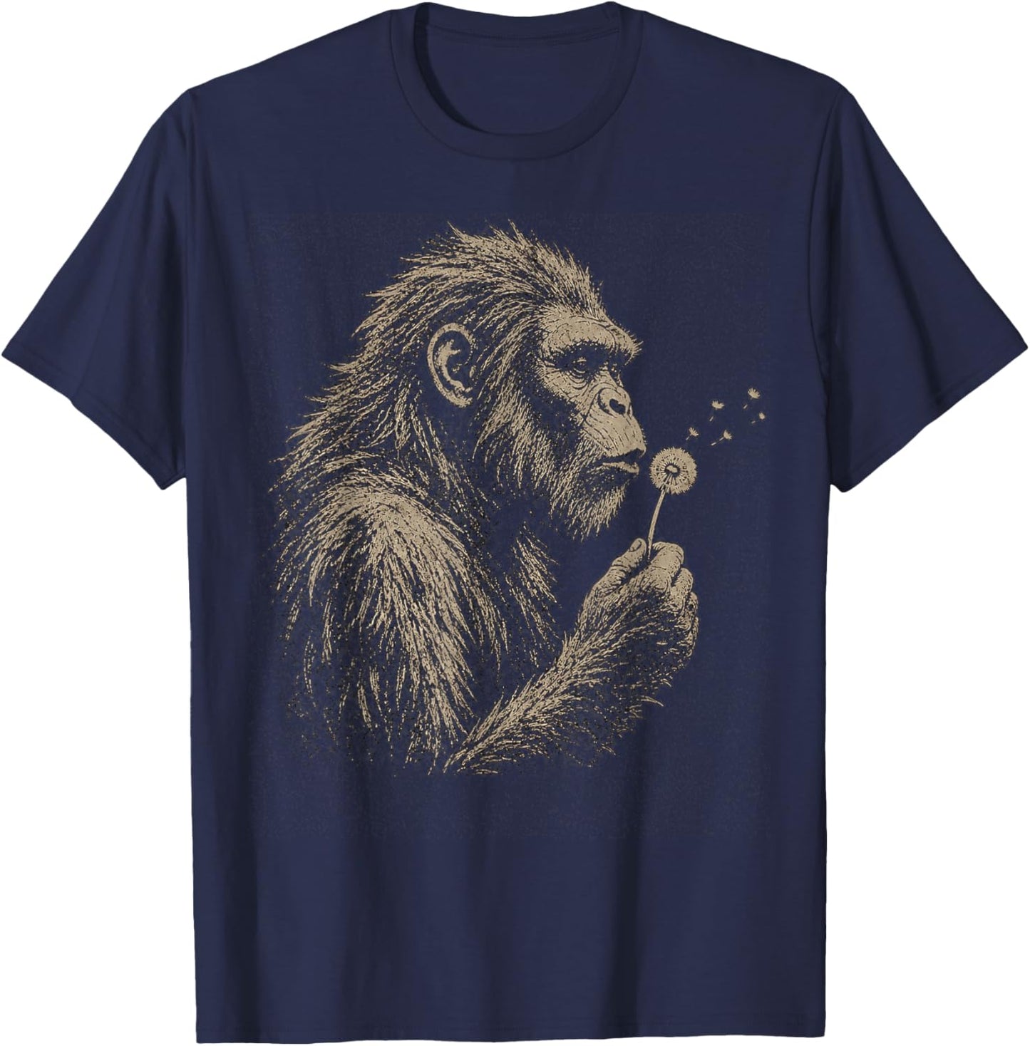 Blowing Wishes, Bigfoot Blowing Dandelion T-Shirt - T-Shirt | Navy