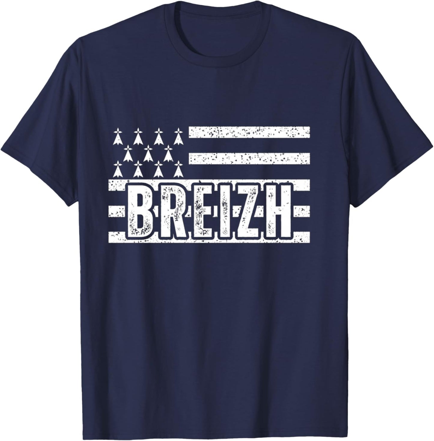 Breizh Drapeau Breton Cadeau Homme Femme Vintage Bretagne Manche Longue T-Shirt - T-Shirt | Navy