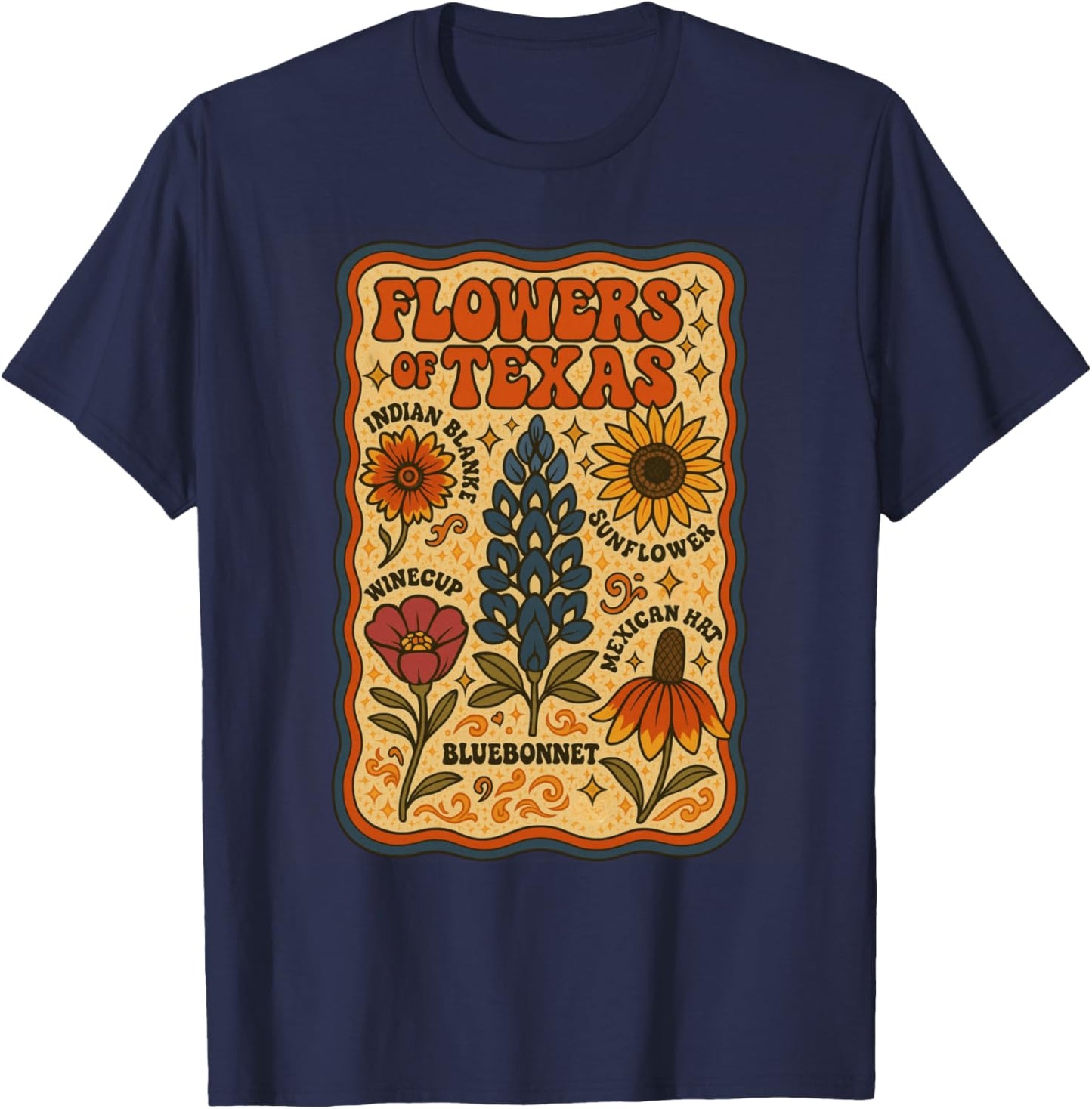Flowers of Texas Retro Floral Wildflowers T-Shirt - T-Shirt | Navy