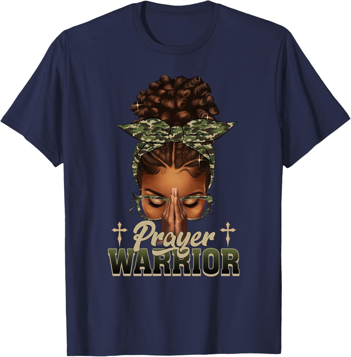 Praying Black Woman Afro Christian Sayings Prayer Warrior T-Shirt - T-Shirt | Navy