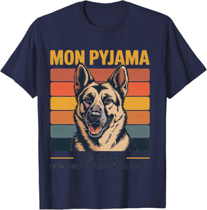 Humour Dog Gift Pyjamas Hairy German Shepherd Vintage T-Shirt - T-Shirt | Navy