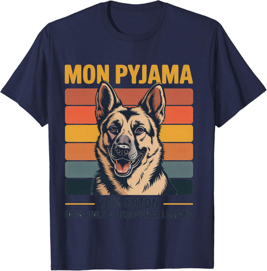 Humour Dog Gift Pyjamas Hairy German Shepherd Vintage T-Shirt - T-Shirt | Navy