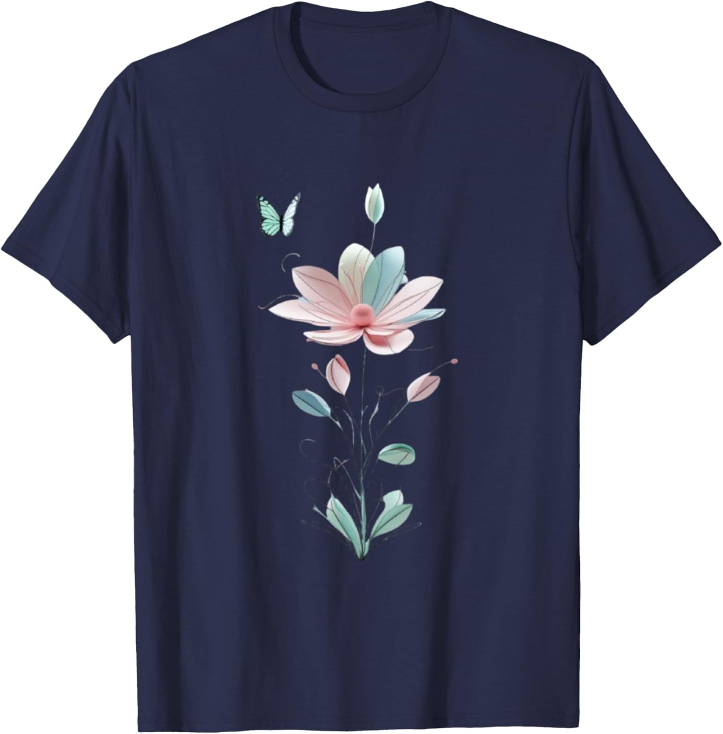 Unisexe pour Homme et Femme avec Motif Fleur et Papillon Manche Longue T-Shirt - T-Shirt | Navy