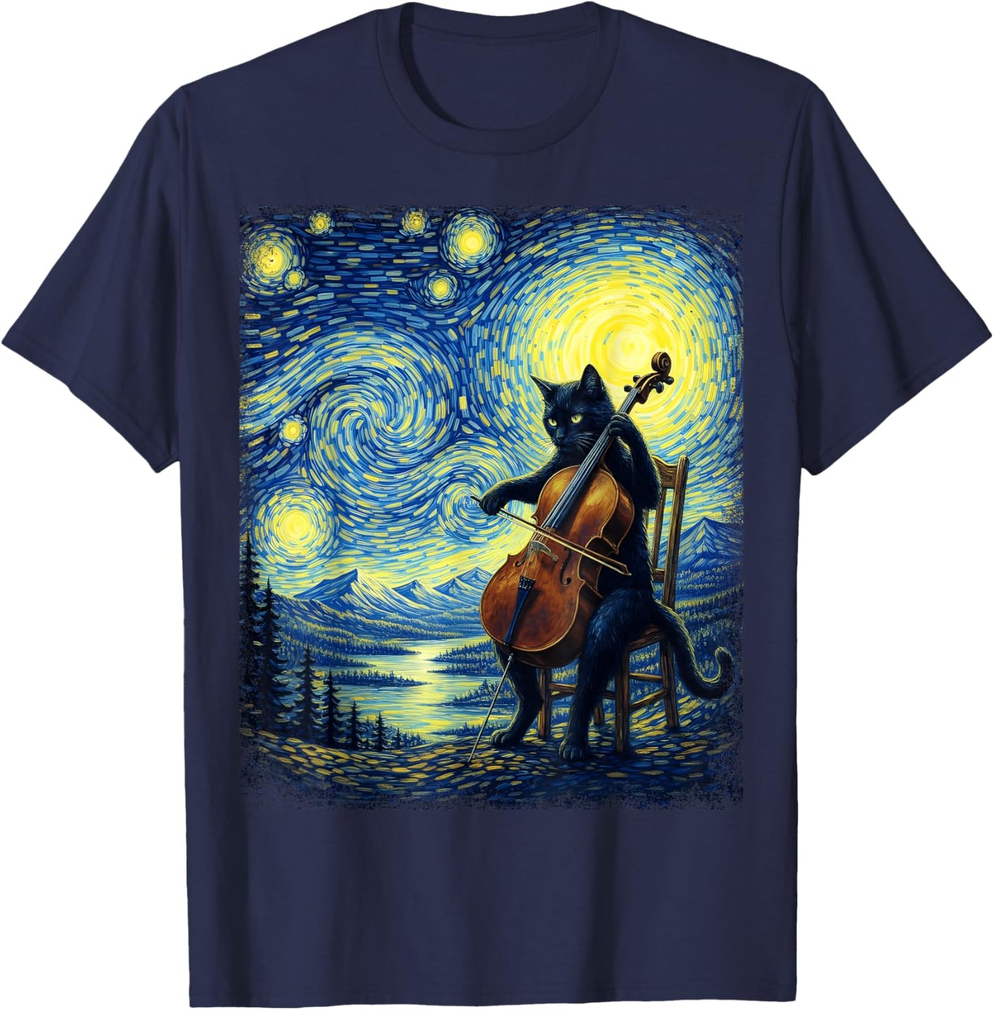 Funny Cat Playing Cello Musician Music Musical Instrument T-Shirt - T-Shirt | Navy