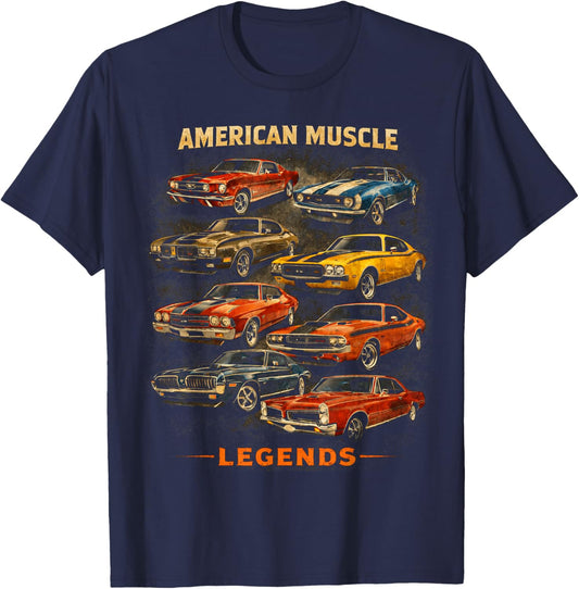 American Muscle Legends Vintage Classic Car Lover Patriotic T-Shirt - T-Shirt | Navy