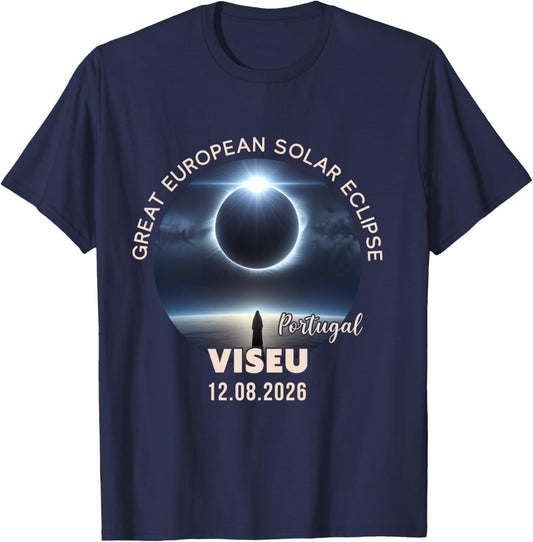 Viseu, Portugal Great European Solar Eclipse 2026 Manche Longue T-Shirt - T-Shirt | Navy