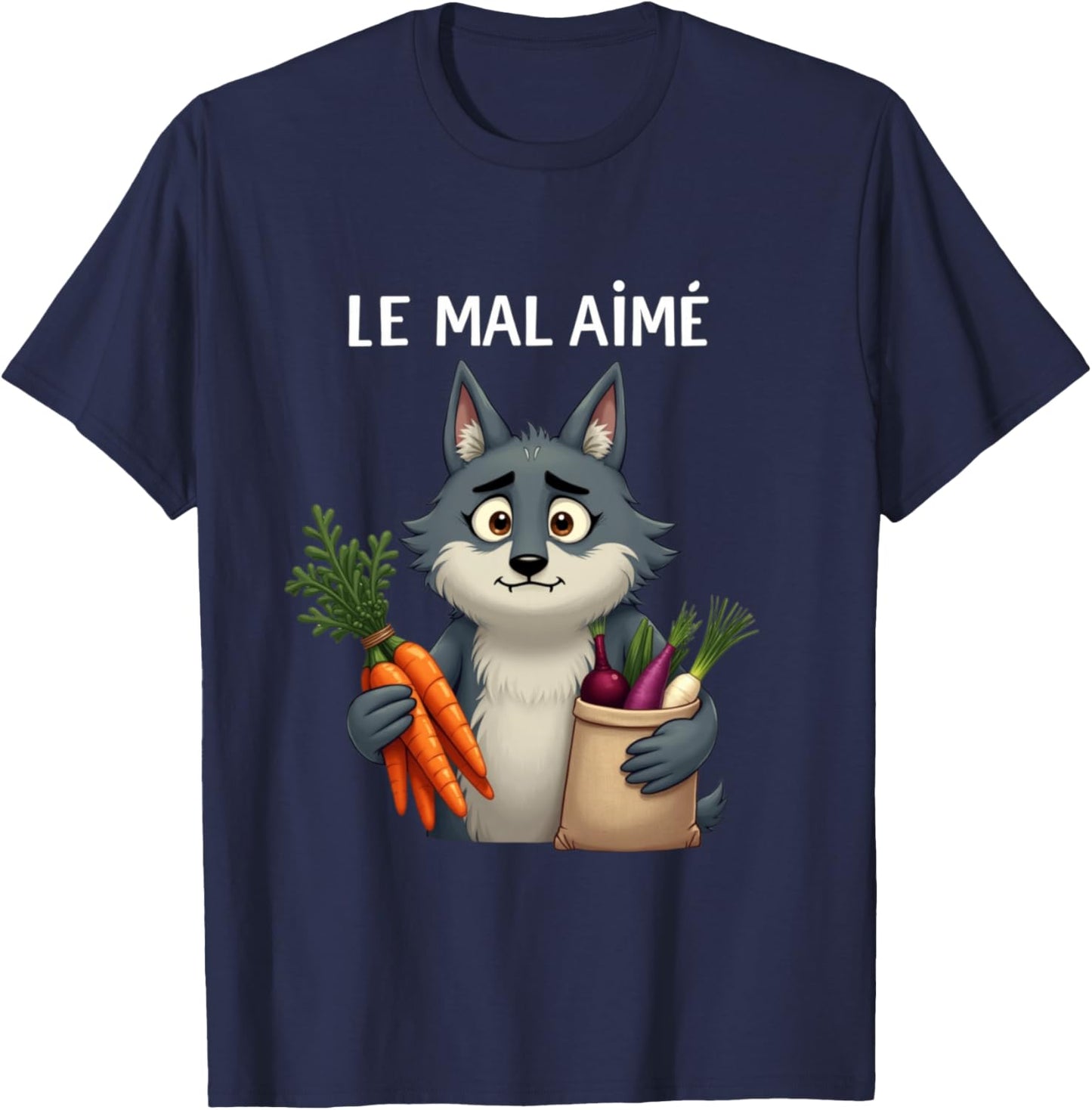 Evil Loved A Wolf Eating Vegetables to Have Friends T-Shirt - T-Shirt | Navy
