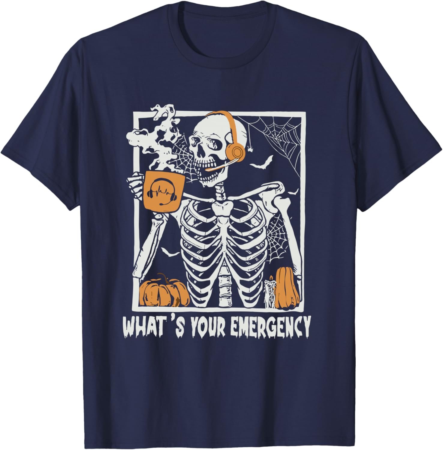 What's Your Emergency Halloween Skeleton 911 Dispatcher T-Shirt - T-Shirt | Navy