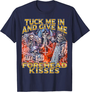 Tuck me in - Edgy Skeleton Bootleg Cool Hard Skeleton Meme T-Shirt - T-Shirt | Navy