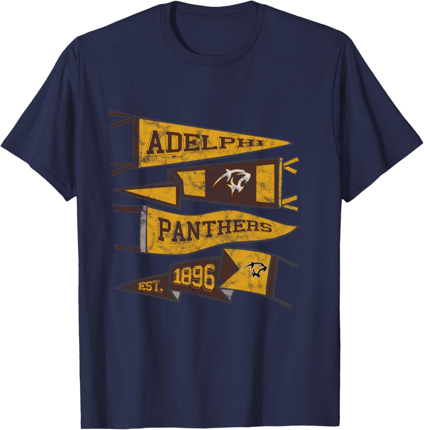 Adelphi University Panthers Distressed Pennants T-Shirt - T-Shirt | Navy