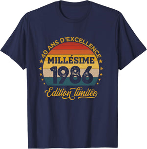 40 Years Anniversary Man Vintage 1986 Made in 1986 T-Shirt - T-Shirt | Navy