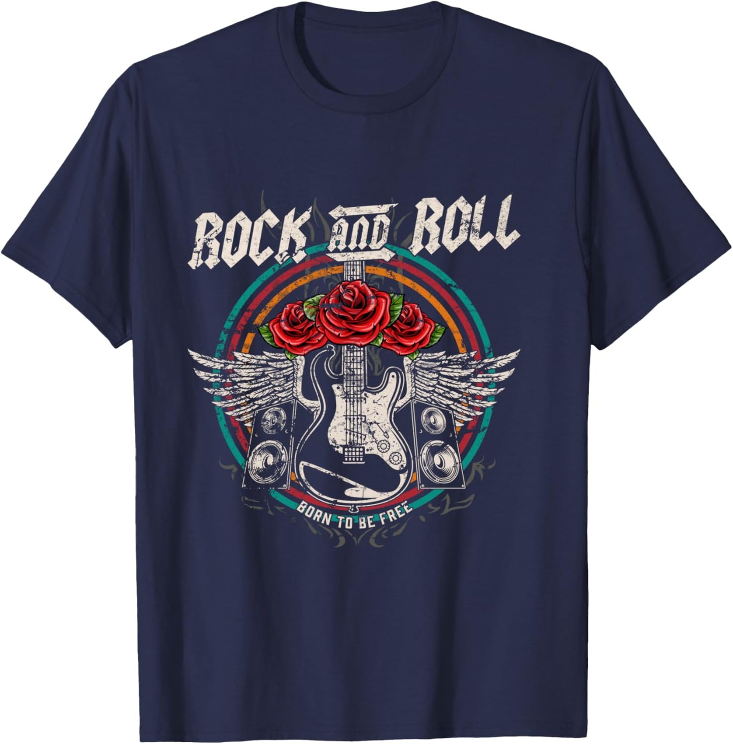 Guitare Rock and Roll Vintage Rock Music Manche Longue T-Shirt - T-Shirt | Navy