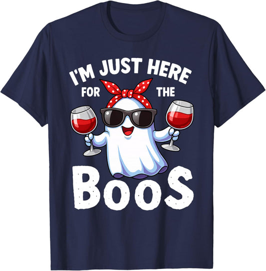I'm Just Here For The Boos Halloween Women Ghost Vintage T-Shirt - T-Shirt | Navy