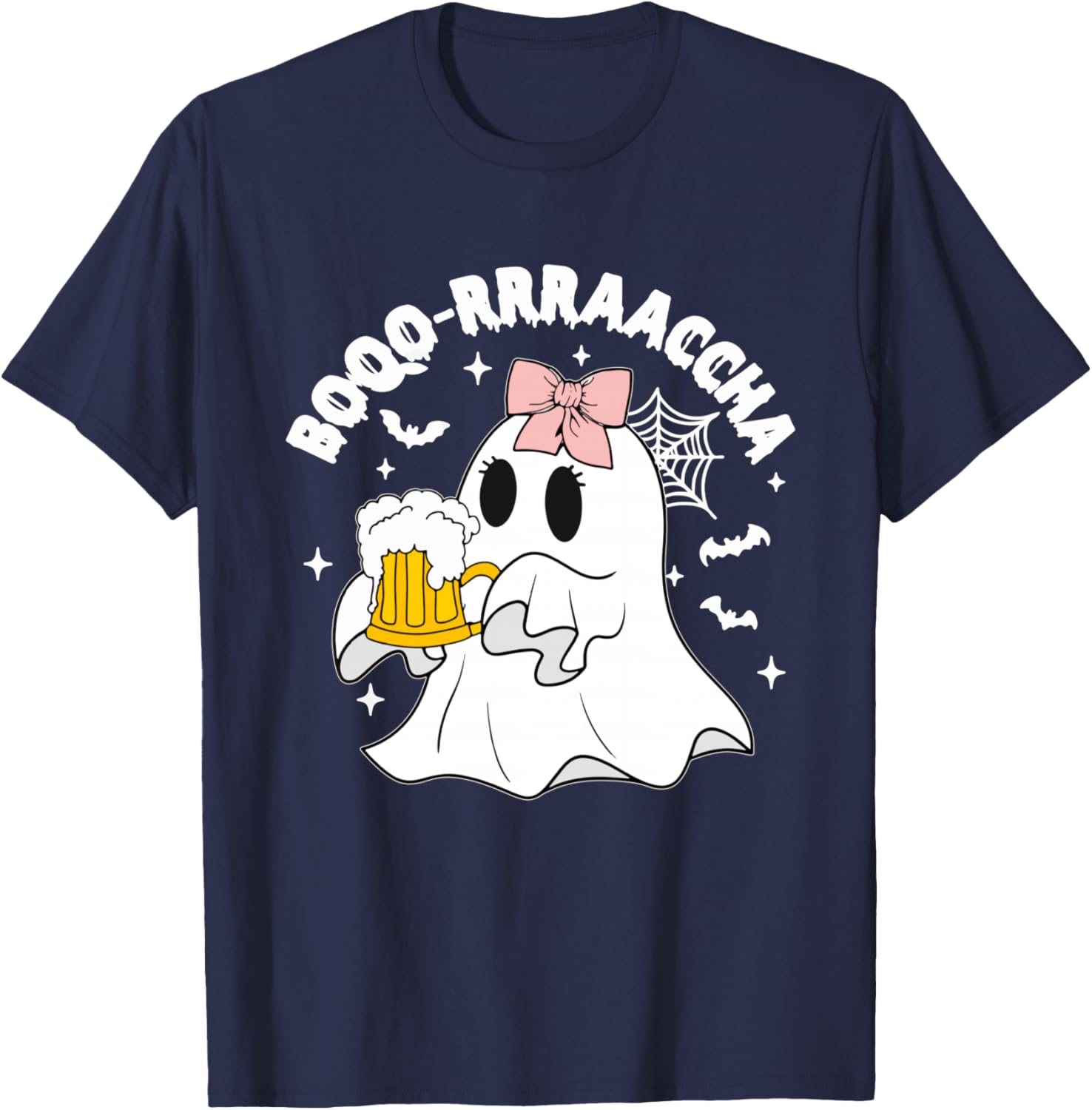 Boo-racha Funny Halloween Ghost Beer Design Borracha Funny T-Shirt - T-Shirt | Navy
