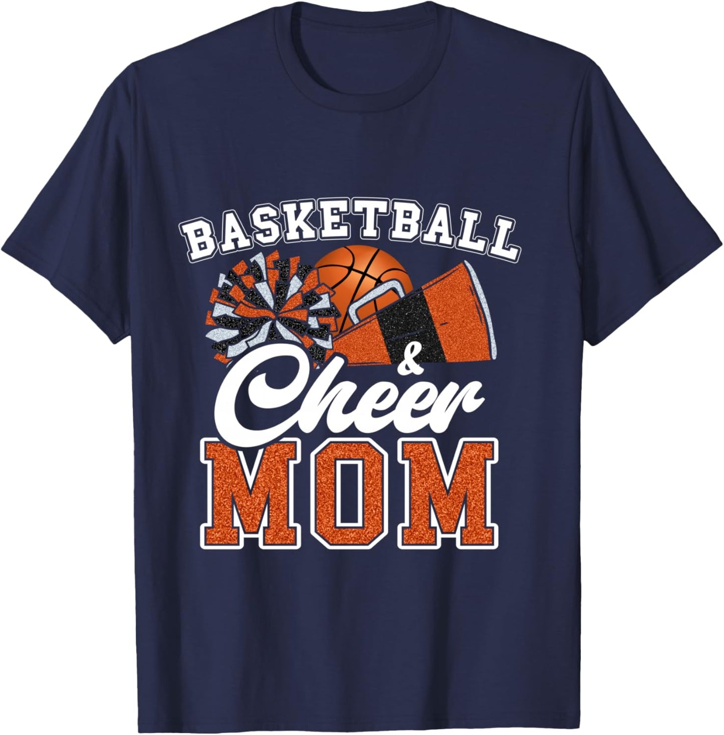 Proud Basketball & Cheer Mom Cheerleader Mom Mama Orange T-Shirt - T-Shirt | Navy