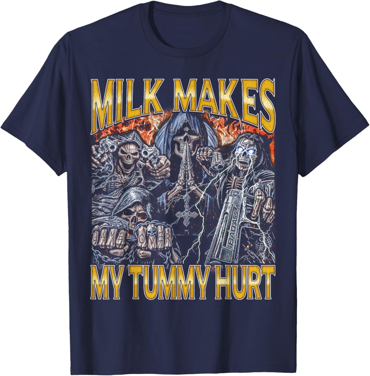 Milk Lactose - Edgy Skeleton Bootleg Cool Hard Skeleton Meme T-Shirt - T-Shirt | Navy
