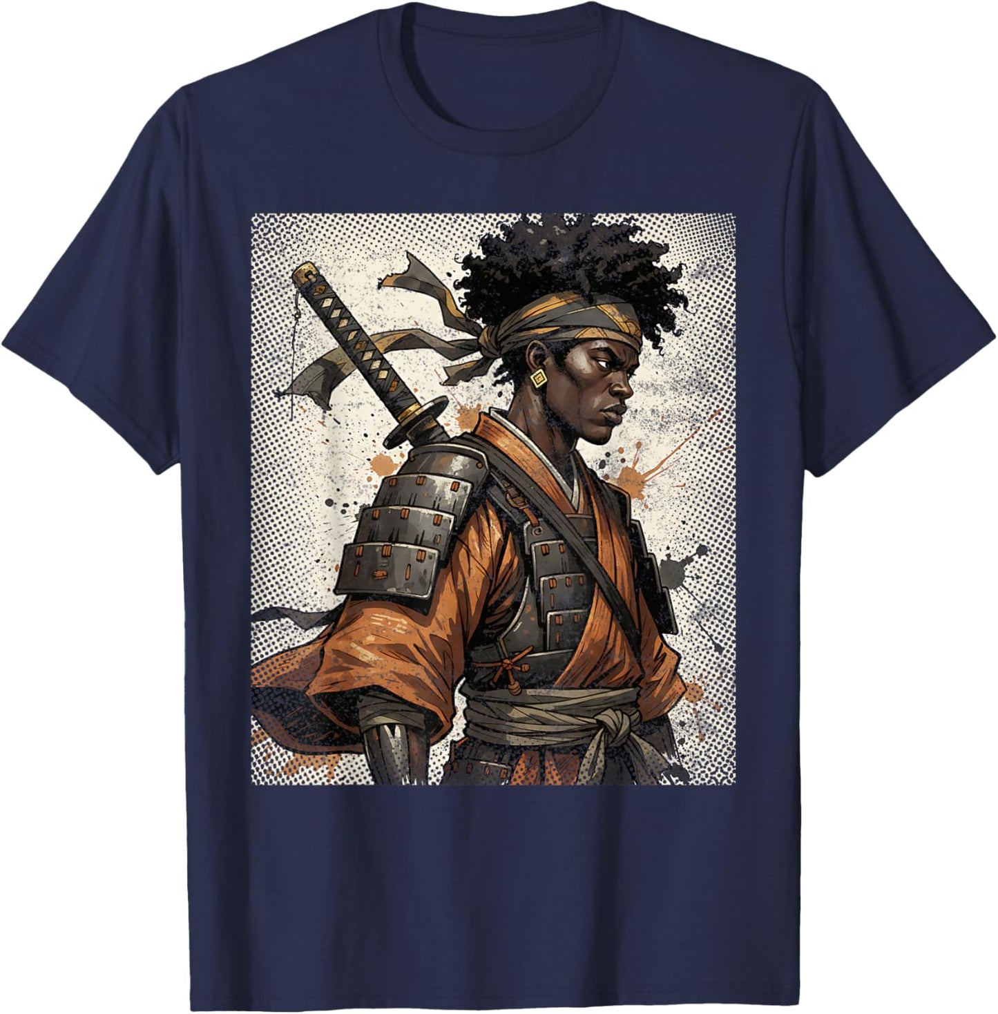 Afro Samurai Vintage Retro Anime Style T-Shirt - T-Shirt | Navy