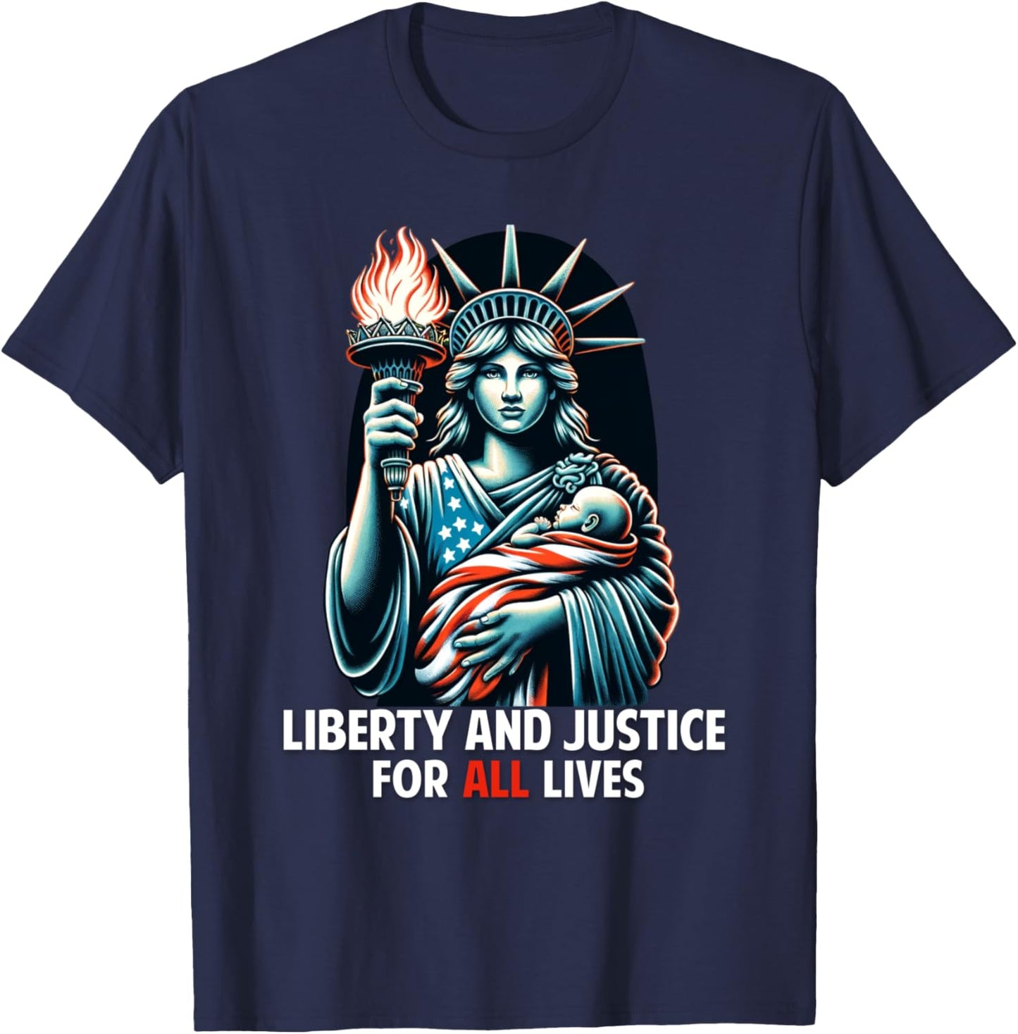 Patriotic American Unborn Lives Matter Pro-Life Catholic T-Shirt - T-Shirt | Navy