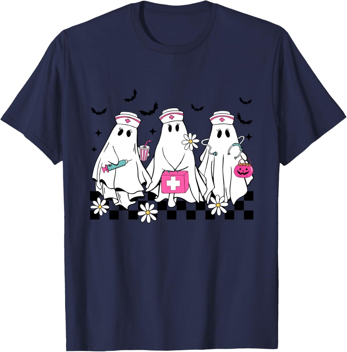 Boo Crew Night Shift Nurse Ghost Halloween Nursing Student T-Shirt - T-Shirt | Navy