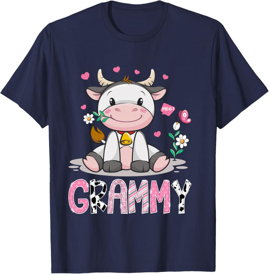 Grammy Cute Cow Moo Farmer Birthday Family Matching T-Shirt - T-Shirt | Navy