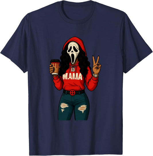 Horror Punk Spooky Mama – Funny Ghost Coffee Lover Halloween T-Shirt - T-Shirt | Navy