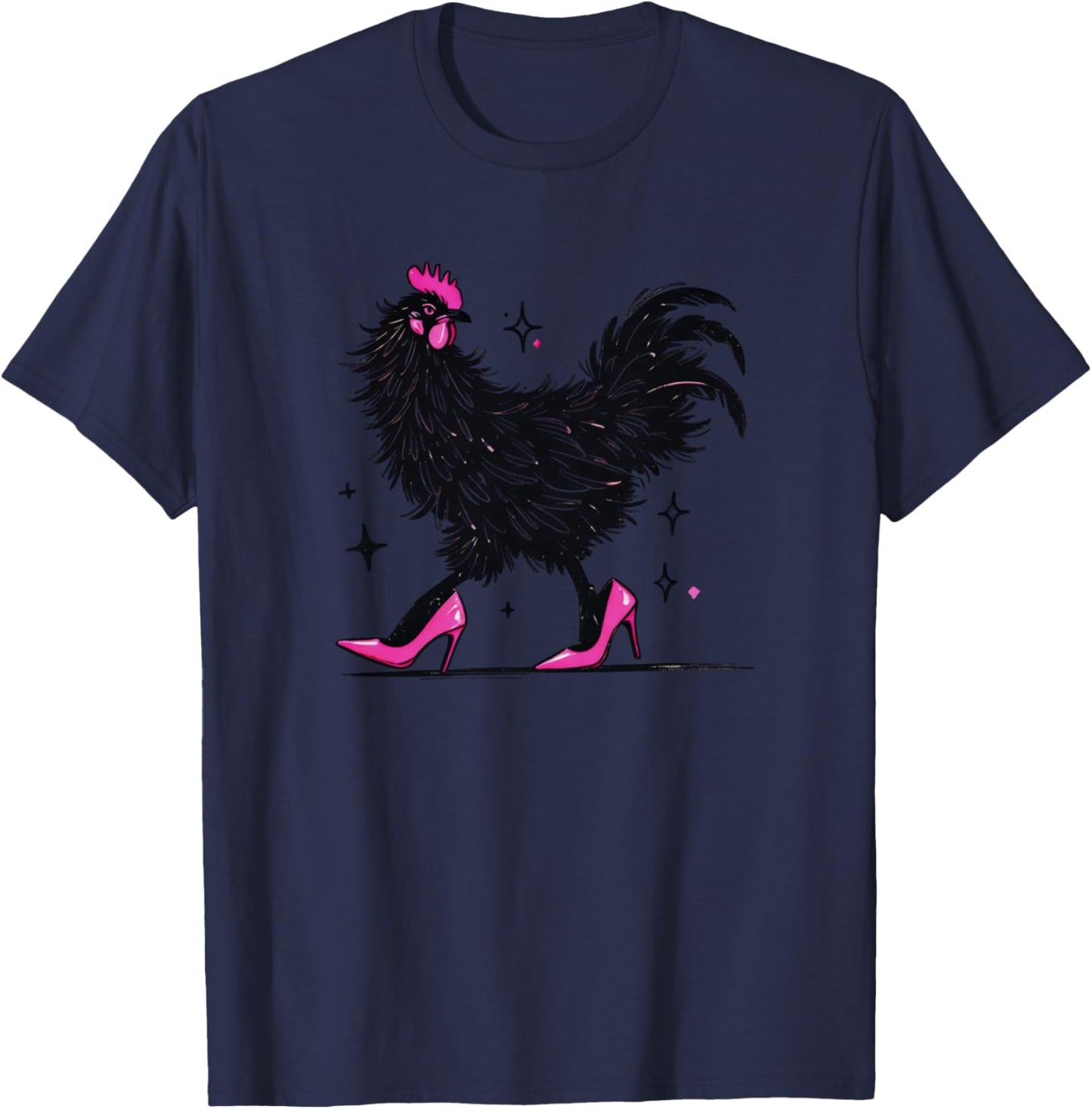 Crazy Chicken in Pink Heels Color T-Shirt - T-Shirt | Navy