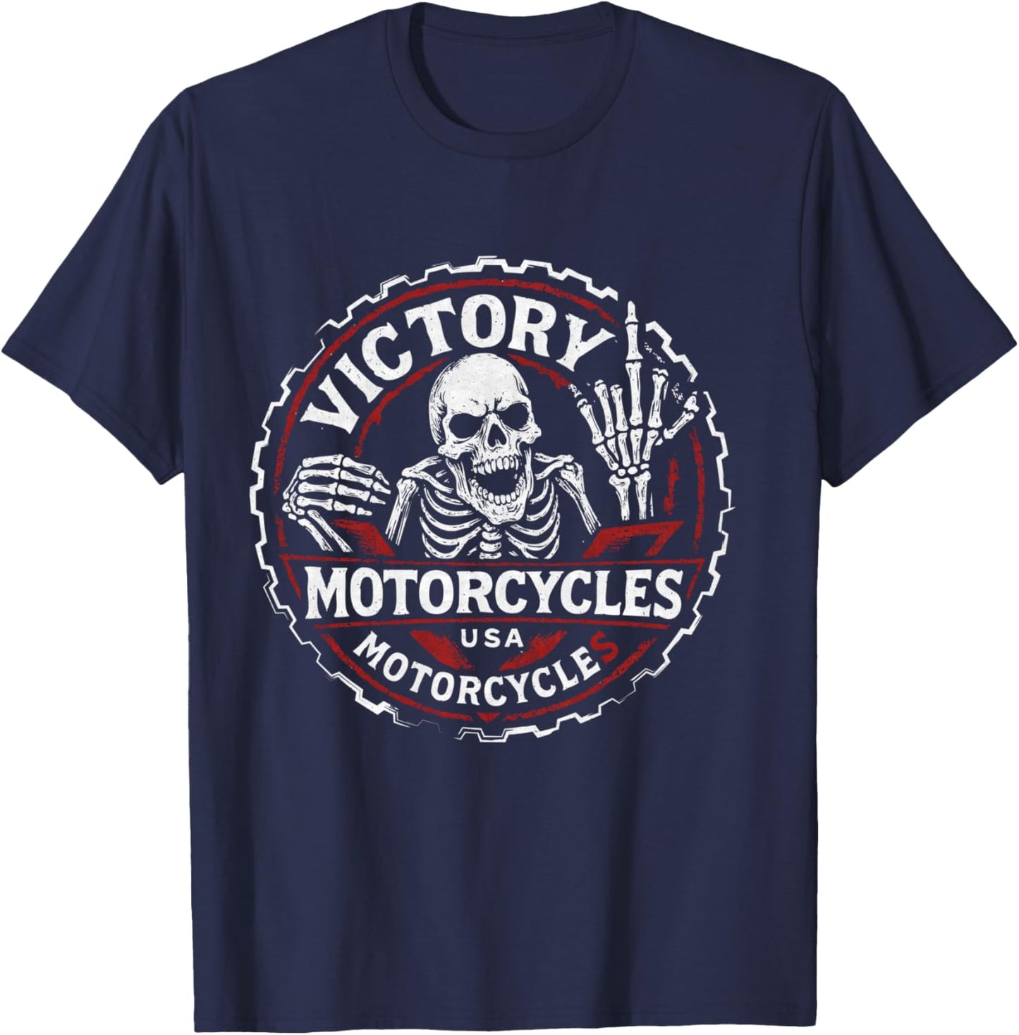 Vintage American Motor Cycles Victory USA Skelett Lustig Langarmshirt T-Shirt - T-Shirt | Navy