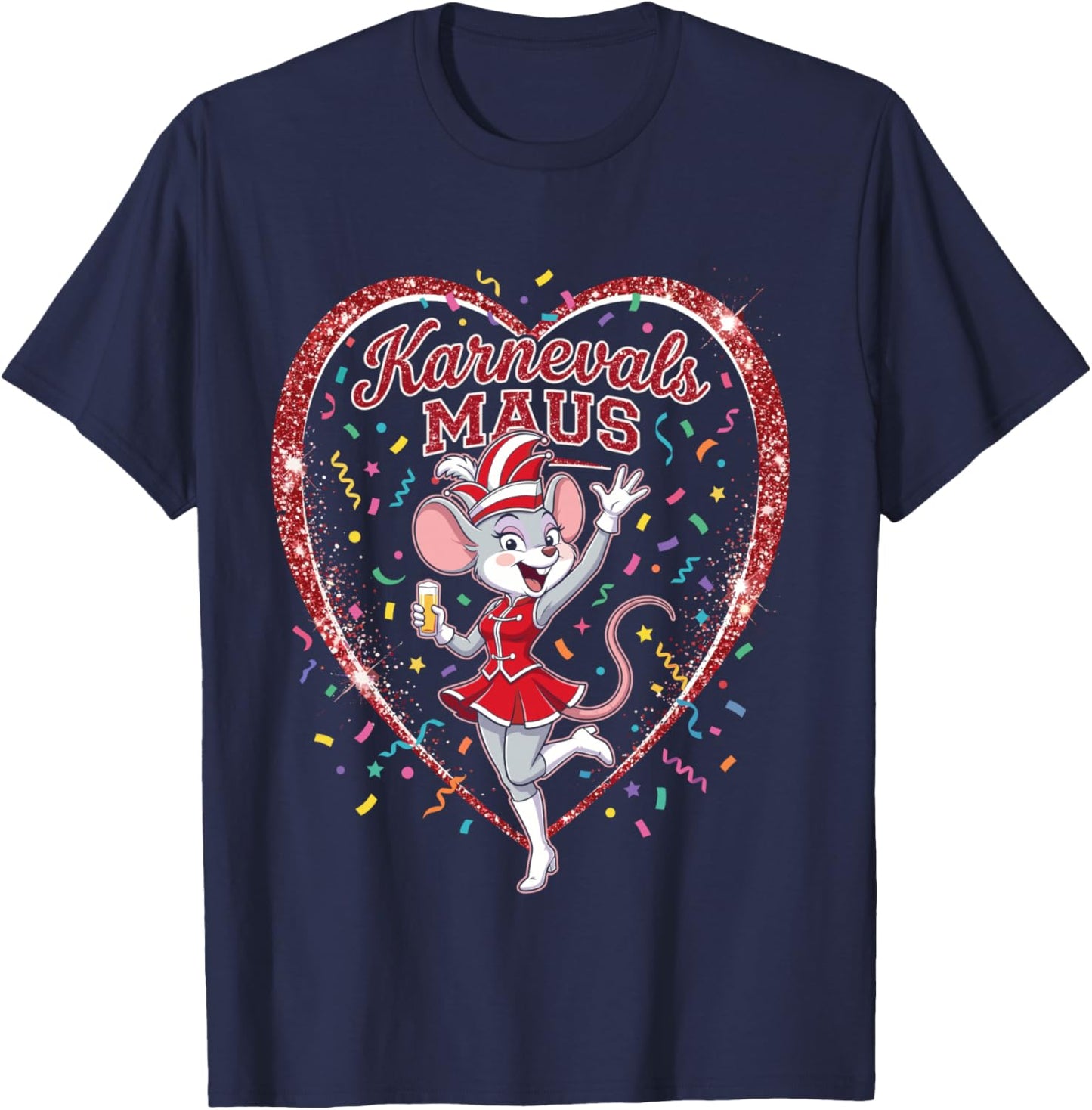Carnival Mouse Red White Cologne Carnival Alaaf Women's Long-Sleeved Shirt T-Shirt - T-Shirt | Navy