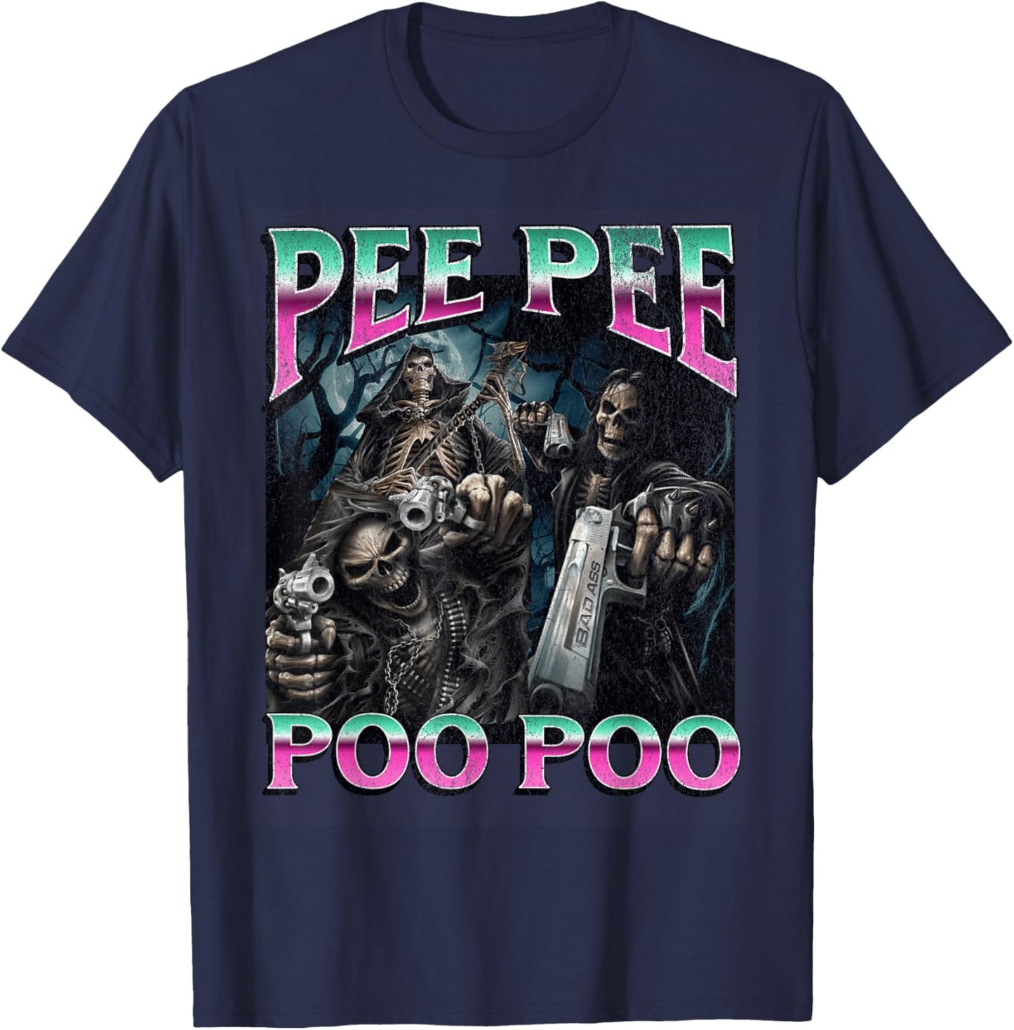 PeePee PooPoo Funny Hard Skeleton Meme Bootleg T-Shirt - T-Shirt | Navy