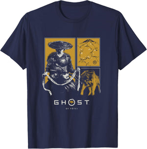 Atsu and Wolf Portrait Panels Video Game T-Shirt - T-Shirt | Navy