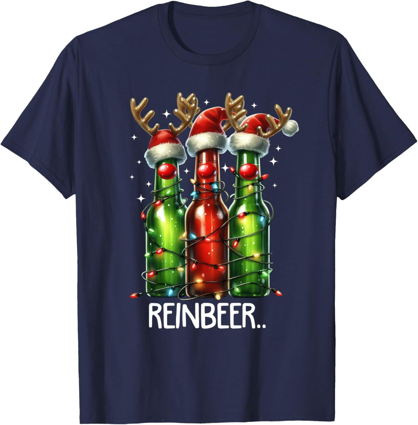 Reinbeer Funny Adult Christmas Beer Drinking Pajama Outfits T-Shirt - T-Shirt | Navy