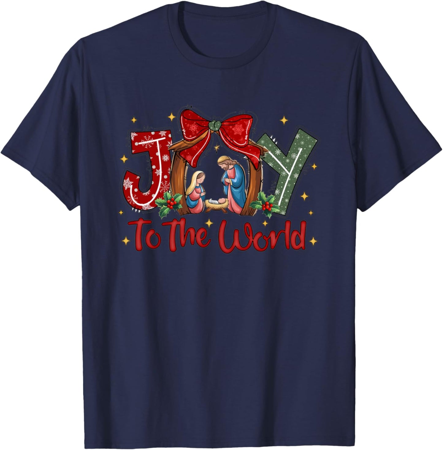 Joy To The World Christian Christmas Coquette Oh Holy Night T-Shirt - T-Shirt | Navy