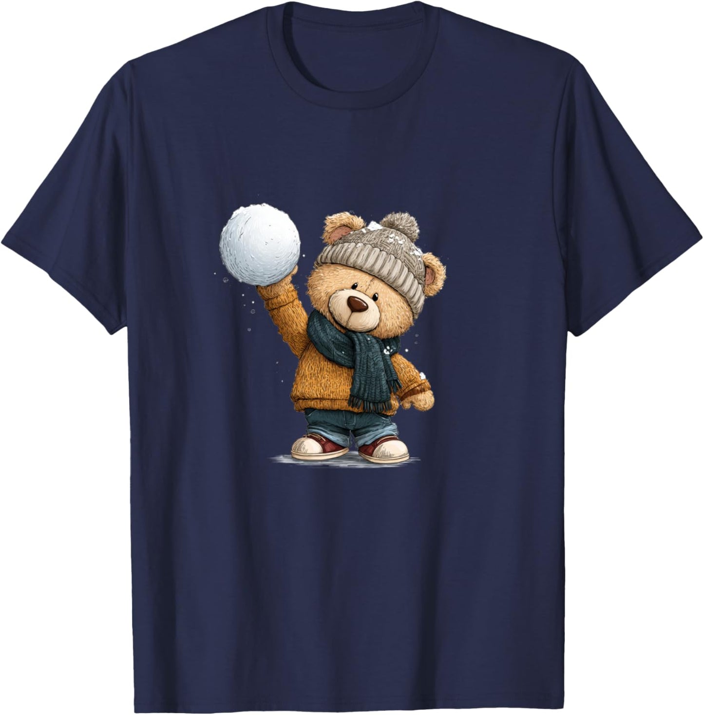 Winter Snow Globe and Bear Design T-Shirt - T-Shirt | Navy