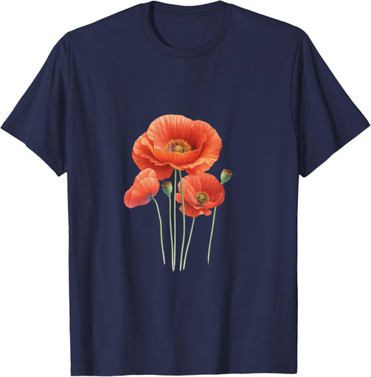 Poppy Flower T-Shirt - T-Shirt | Navy