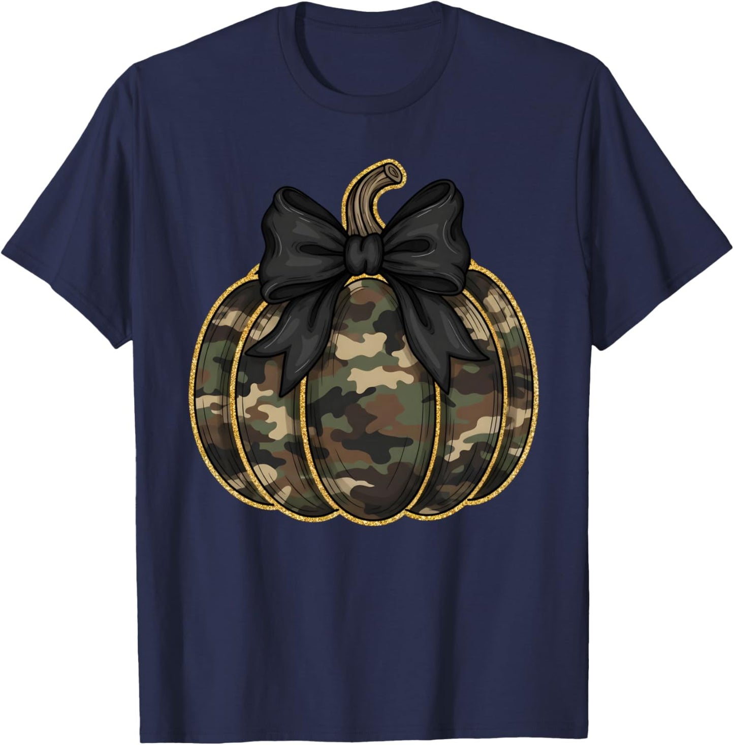 Coquette Autumn Camo Pumpkin Bow Girly Halloween Fall Women T-Shirt - T-Shirt | Navy