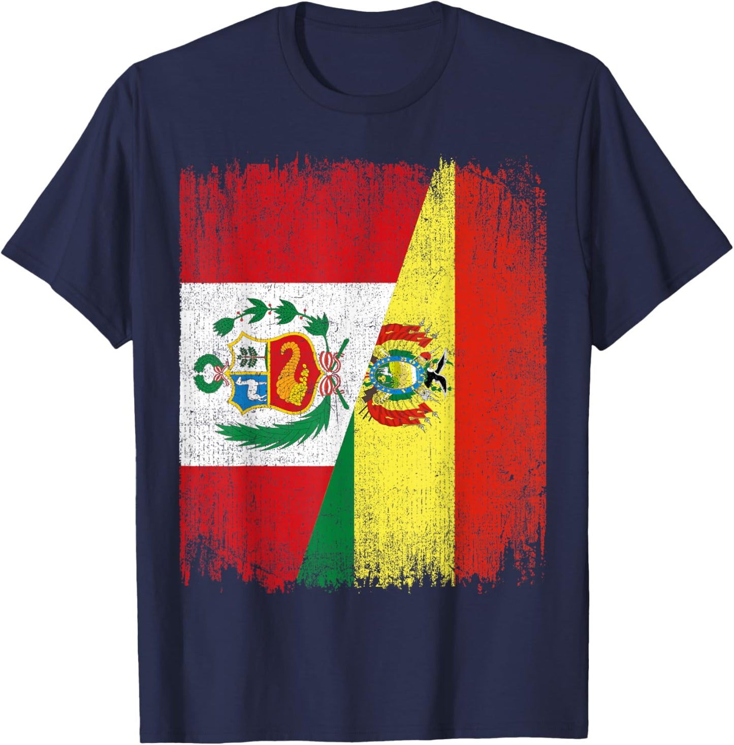 Half Bolivia Peru Split Flag Bolivian Peruvian Pride Roots T-Shirt - T-Shirt | Navy