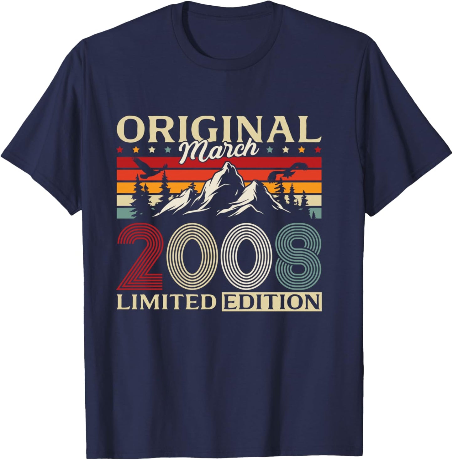 18 Ans Anniversaire Homme Cadeau Mars 2008 Vintage Manche Longue T-Shirt - T-Shirt | Navy