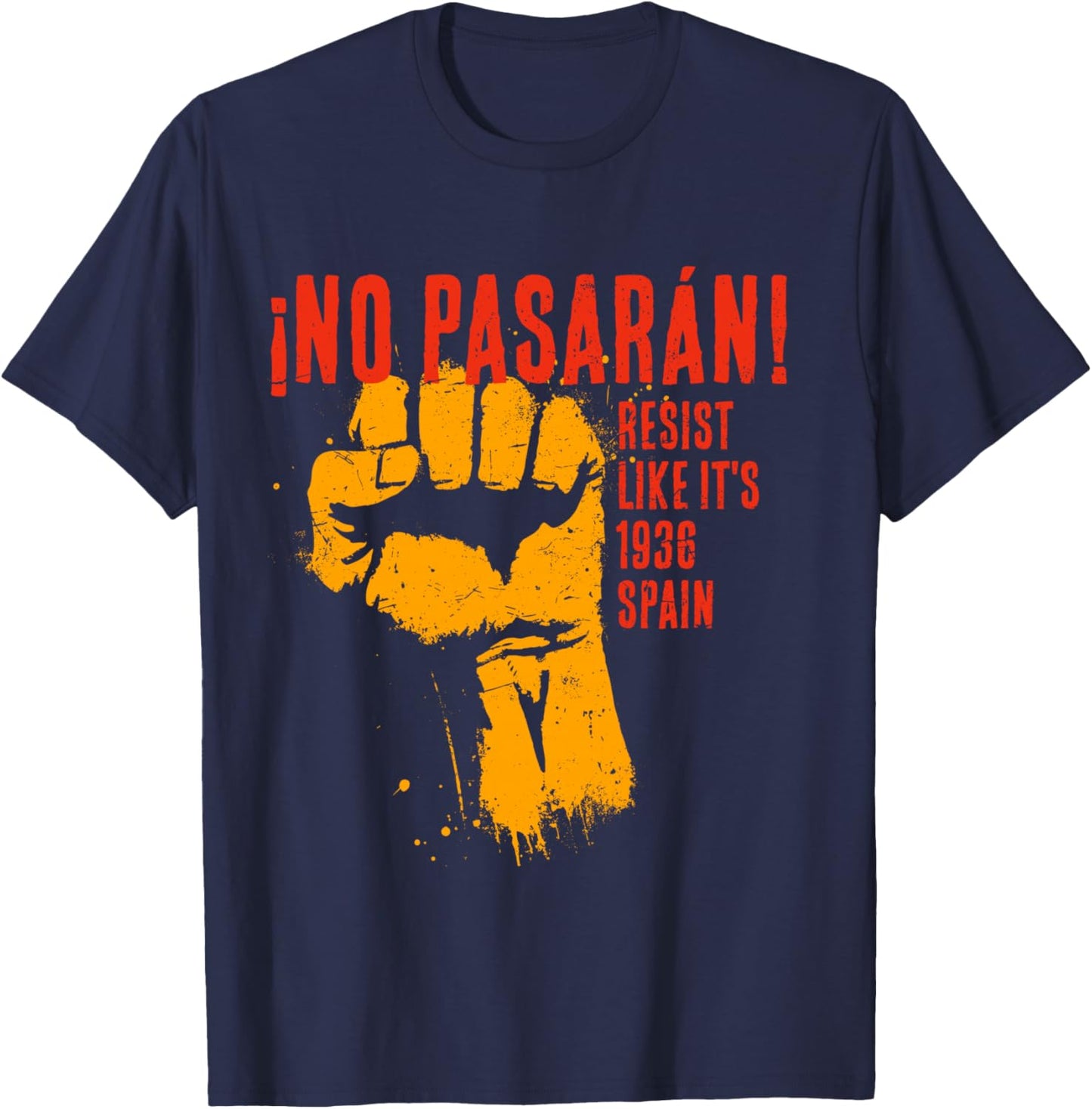 No Pasarán Antifascista Resist 2026 Espagnol Manche Longue T-Shirt - T-Shirt | Navy