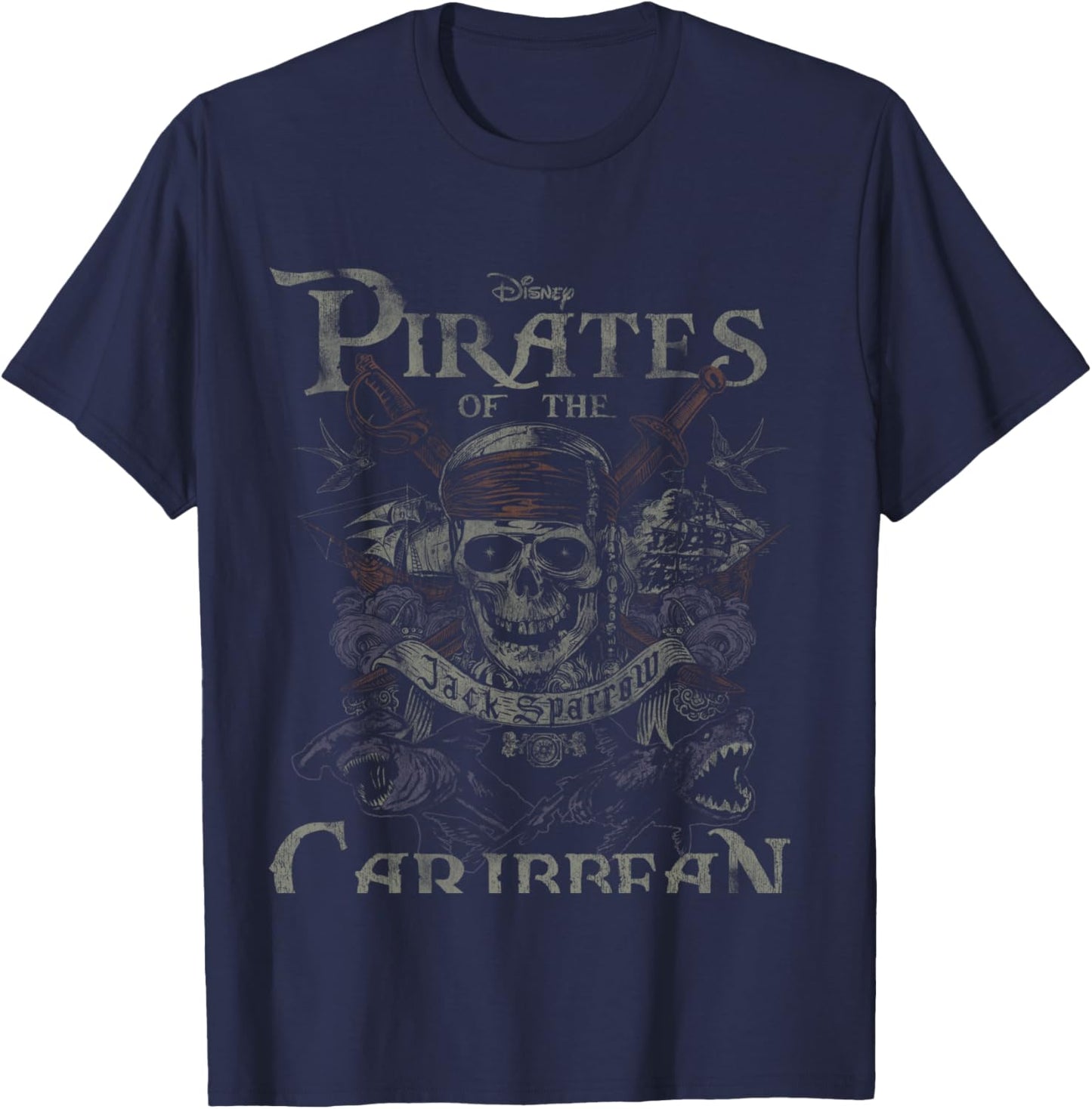 Pirates Of The Caribbean Skull Jack Sparrow Manche Longue T-Shirt - T-Shirt | Navy