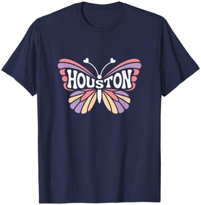 Houston Butterfly - Texas Pastel City Name Word Art T-Shirt - T-Shirt | Navy