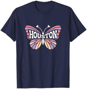 Houston Butterfly - Texas Pastel City Name Word Art T-Shirt - T-Shirt | Navy