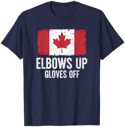 Elbows Up Gloves Off Canadian Flag Pro Canada T-Shirt - T-Shirt | Navy