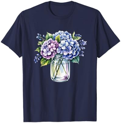 Blue Hydrangea Design Flower Lovers and Hydrangea T-Shirt - T-Shirt | Navy