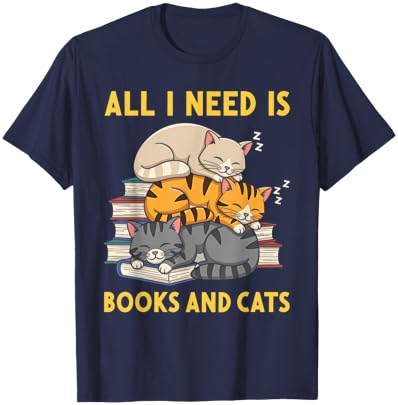 All I Need is Books and Cats T-Shirt - T-Shirt | Navy