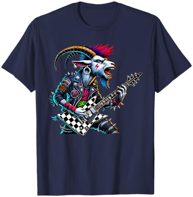Funny Punk Goat Rock Goat Rock and Roll Guitar Music T-Shirt - T-Shirt | Navy