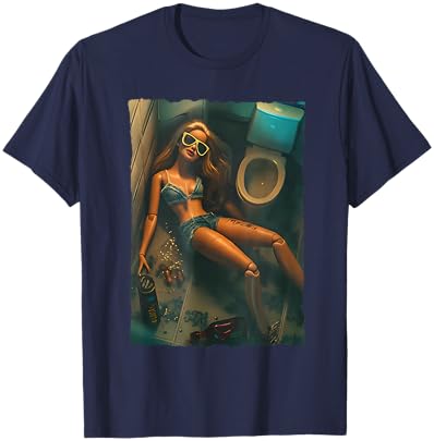 Funny Disgusting Doll face Drinking Meme T-Shirt - T-Shirt | Navy