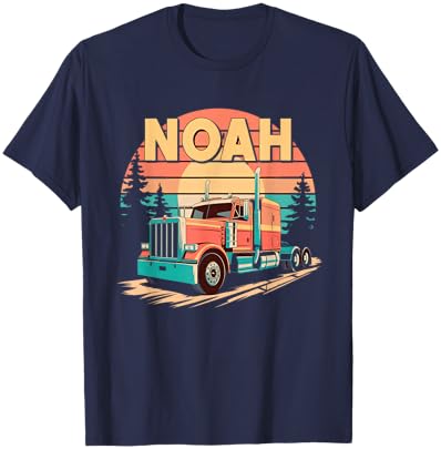 Noah Personalized Nametag Name Tag Semi Truck for NOAH T-Shirt - T-Shirt | Navy